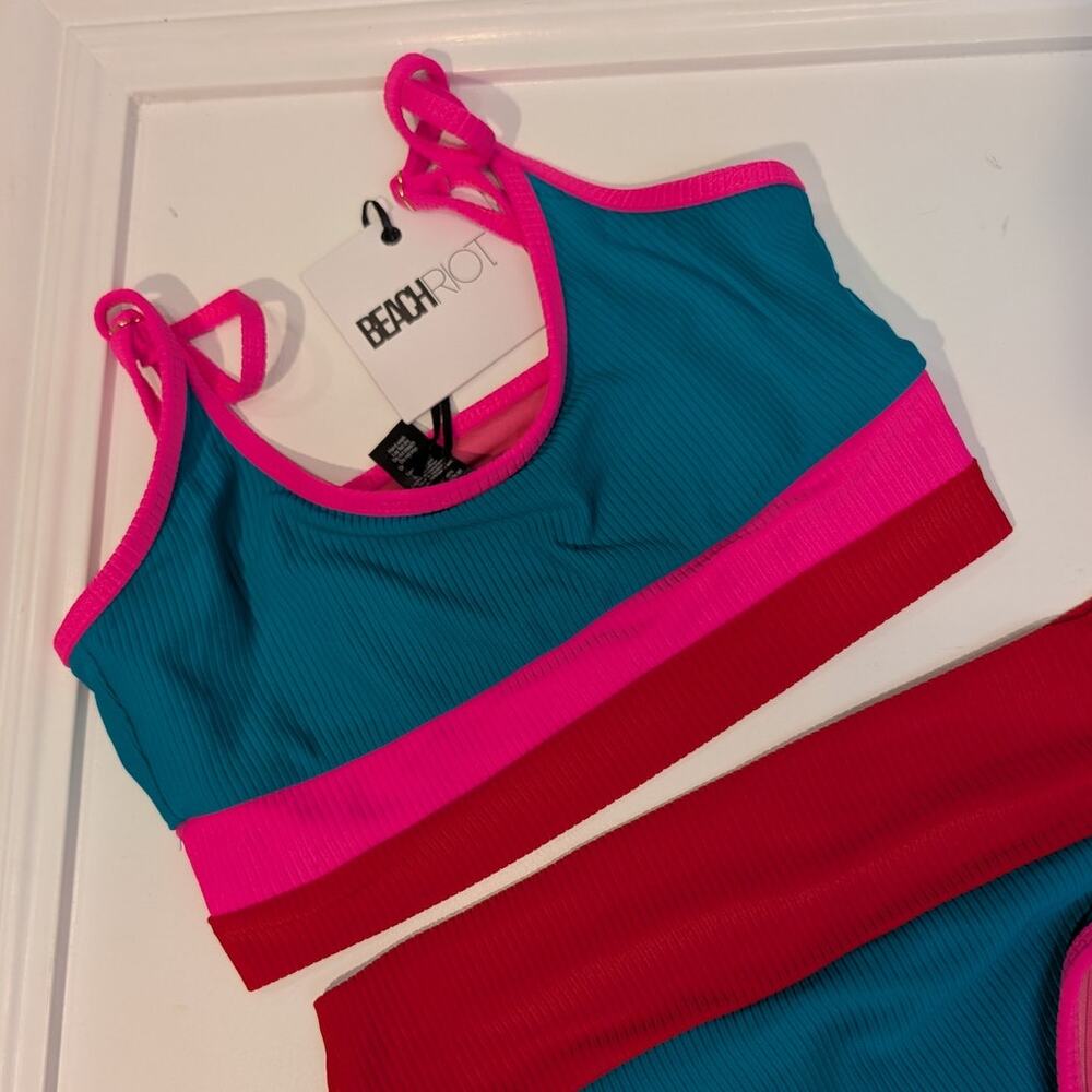 Beach Riot Blue Pink Red Two-Piece One-Piece Style Swim Set - Picture 3 of 11